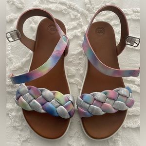New Girls Rainbow Braided Sandals, Size 3